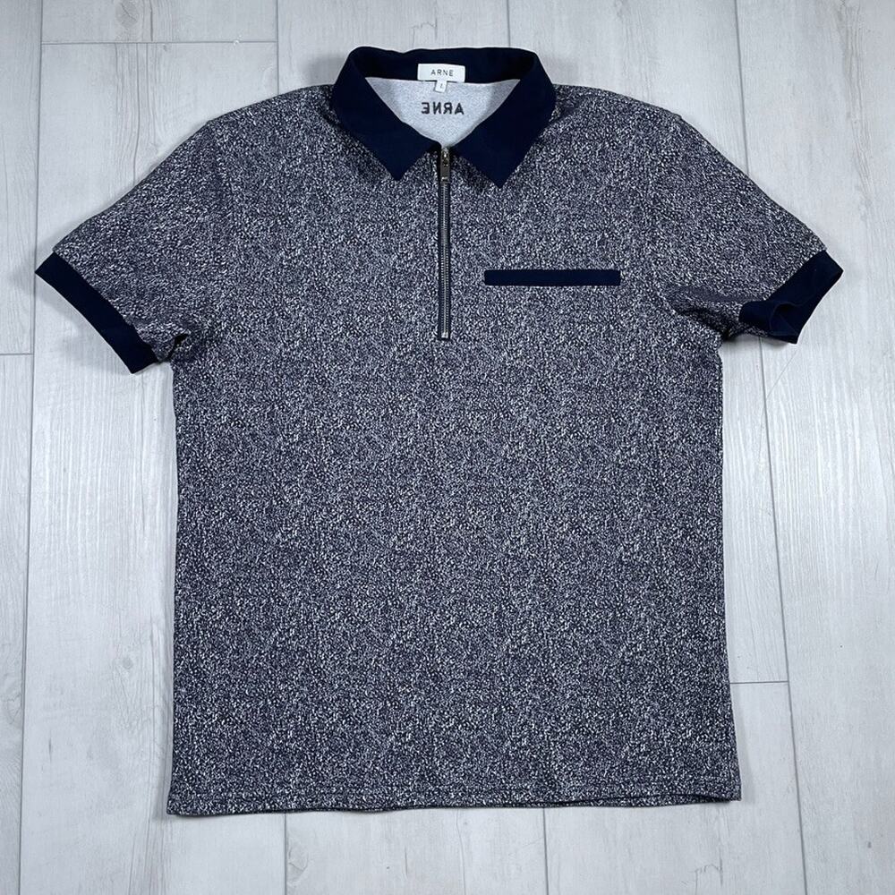 Arne Shirt Mens Large Navy Blue Textured Polo Smart Business Casual